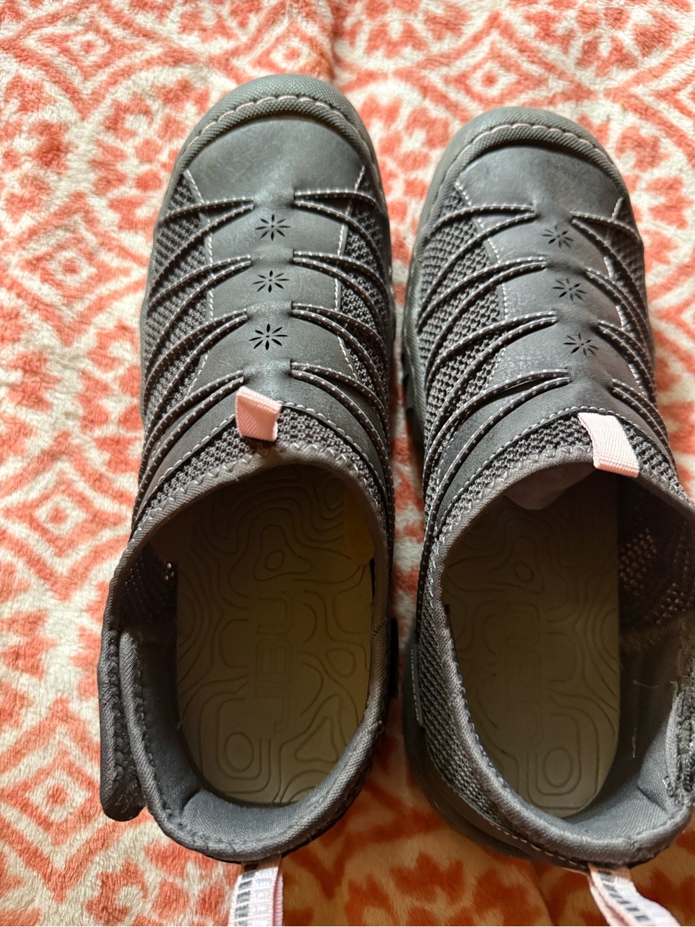 JBU Grey Slip-On Water-Ready Shoes with Pink Pull Tabs